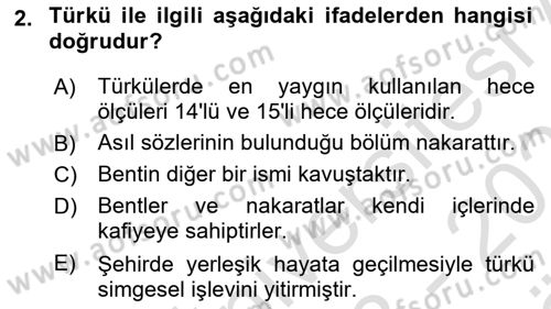 Halk Edebiyatına Giriş 2 Dersi 2023 - 2024 Yılı (Vize) Ara Sınav Soruları 2. Soru