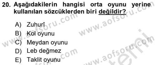 Halk Edebiyatına Giriş 2 Dersi 2023 - 2024 Yılı (Vize) Ara Sınav Soruları 20. Soru