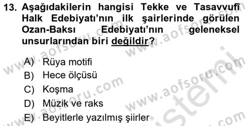 Halk Edebiyatına Giriş 2 Dersi 2023 - 2024 Yılı (Final) Dönem Sonu Sınav Soruları 13. Soru