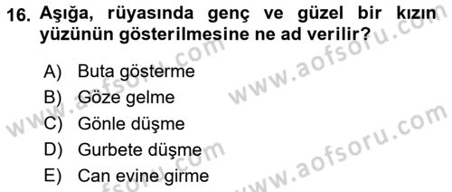 Halk Edebiyatına Giriş 2 Dersi 2023 - 2024 Yılı (Final) Dönem Sonu Sınav Soruları 16. Soru