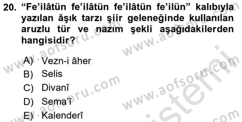 Halk Edebiyatına Giriş 2 Dersi 2023 - 2024 Yılı (Final) Dönem Sonu Sınav Soruları 20. Soru
