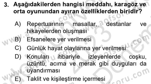 Halk Edebiyatına Giriş 2 Dersi 2023 - 2024 Yılı (Final) Dönem Sonu Sınav Soruları 3. Soru