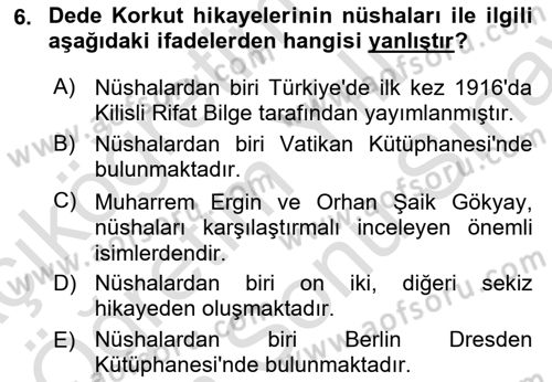 Halk Edebiyatına Giriş 2 Dersi 2023 - 2024 Yılı (Final) Dönem Sonu Sınav Soruları 6. Soru