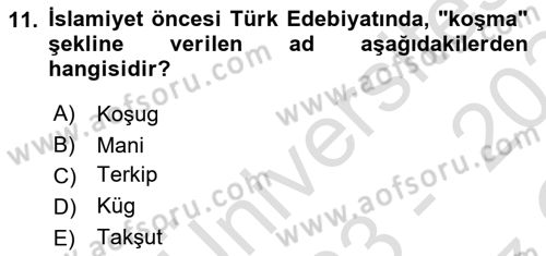Halk Edebiyatına Giriş 2 Dersi 2023 - 2024 Yılı Yaz Okulu Sınav Soruları 11. Soru