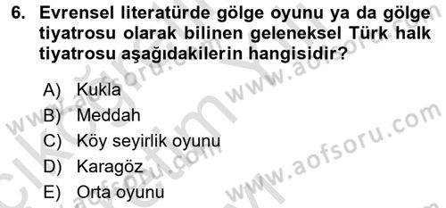 Halk Edebiyatına Giriş 2 Dersi 2023 - 2024 Yılı Yaz Okulu Sınav Soruları 6. Soru