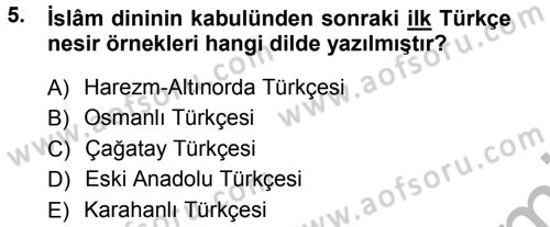 Eski Türk Edebiyatına Giriş: Biçim ve Ölçü Dersi Ara Sınavı Deneme Sınav Soruları 5. Soru