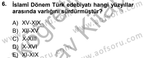 Eski Türk Edebiyatına Giriş: Biçim ve Ölçü Dersi Ara Sınavı Deneme Sınav Soruları 6. Soru