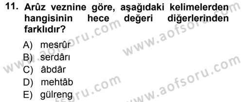 Eski Türk Edebiyatına Giriş: Biçim ve Ölçü Dersi 2012 - 2013 Yılı (Final) Dönem Sonu Sınav Soruları 11. Soru