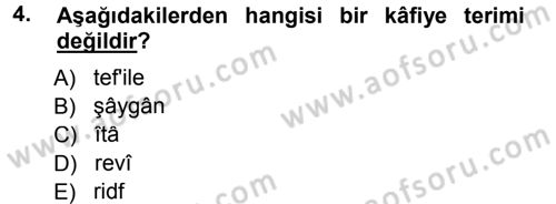 Eski Türk Edebiyatına Giriş: Biçim ve Ölçü Dersi 2012 - 2013 Yılı (Final) Dönem Sonu Sınav Soruları 4. Soru