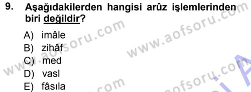 Eski Türk Edebiyatına Giriş: Biçim ve Ölçü Dersi 2012 - 2013 Yılı (Final) Dönem Sonu Sınav Soruları 9. Soru