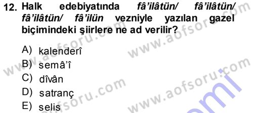 Eski Türk Edebiyatına Giriş: Biçim ve Ölçü Dersi 2013 - 2014 Yılı (Vize) Ara Sınav Soruları 12. Soru