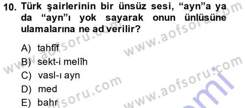 Eski Türk Edebiyatına Giriş: Biçim ve Ölçü Dersi 2013 - 2014 Yılı (Final) Dönem Sonu Sınav Soruları 10. Soru