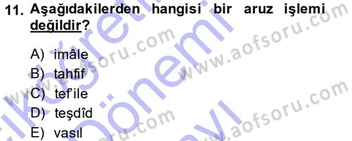 Eski Türk Edebiyatına Giriş: Biçim ve Ölçü Dersi 2013 - 2014 Yılı (Final) Dönem Sonu Sınav Soruları 11. Soru