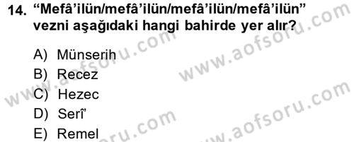 Eski Türk Edebiyatına Giriş: Biçim ve Ölçü Dersi 2013 - 2014 Yılı (Final) Dönem Sonu Sınav Soruları 14. Soru