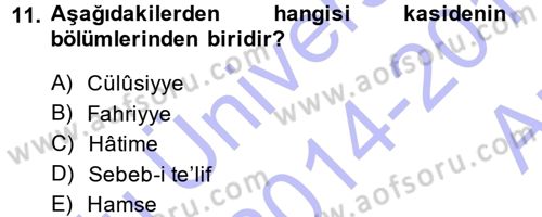 Eski Türk Edebiyatına Giriş: Biçim ve Ölçü Dersi Ara Sınavı Deneme Sınav Soruları 11. Soru