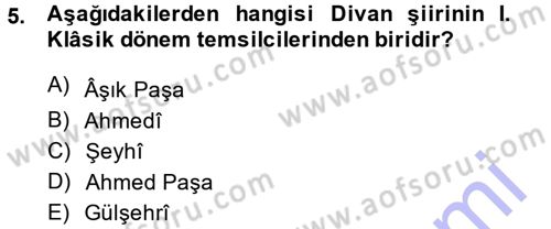 Eski Türk Edebiyatına Giriş: Biçim ve Ölçü Dersi Ara Sınavı Deneme Sınav Soruları 5. Soru