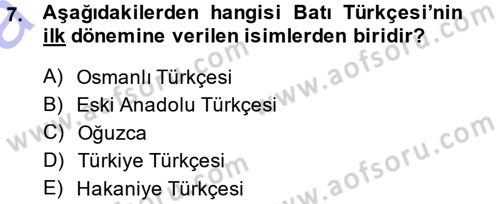 Eski Türk Edebiyatına Giriş: Biçim ve Ölçü Dersi 2014 - 2015 Yılı (Vize) Ara Sınav Soruları 7. Soru