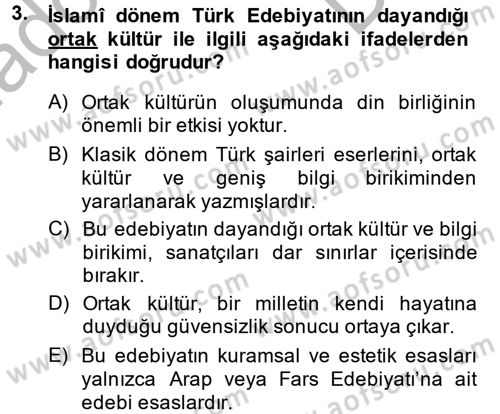 Eski Türk Edebiyatına Giriş: Biçim ve Ölçü Dersi 2014 - 2015 Yılı (Final) Dönem Sonu Sınav Soruları 3. Soru