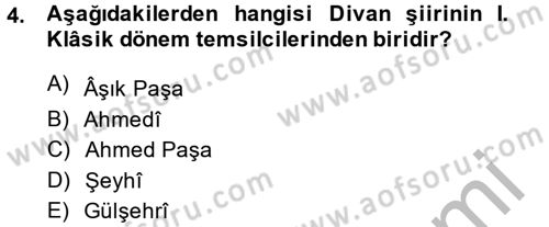 Eski Türk Edebiyatına Giriş: Biçim ve Ölçü Dersi 2014 - 2015 Yılı (Final) Dönem Sonu Sınav Soruları 4. Soru