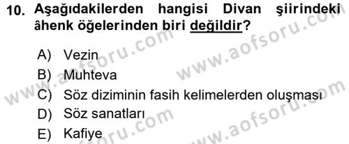 Eski Türk Edebiyatına Giriş: Biçim ve Ölçü Dersi Ara Sınavı Deneme Sınav Soruları 10. Soru