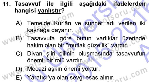 Eski Türk Edebiyatına Giriş: Biçim ve Ölçü Dersi Ara Sınavı Deneme Sınav Soruları 11. Soru