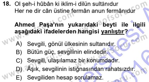 Eski Türk Edebiyatına Giriş: Biçim ve Ölçü Dersi 2015 - 2016 Yılı (Vize) Ara Sınav Soruları 18. Soru