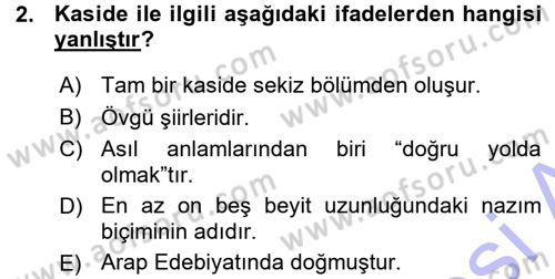 Eski Türk Edebiyatına Giriş: Biçim ve Ölçü Dersi Ara Sınavı Deneme Sınav Soruları 2. Soru