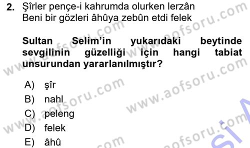 Eski Türk Edebiyatına Giriş: Biçim ve Ölçü Dersi 2015 - 2016 Yılı (Final) Dönem Sonu Sınav Soruları 2. Soru