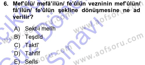 Eski Türk Edebiyatına Giriş: Biçim ve Ölçü Dersi 2015 - 2016 Yılı (Final) Dönem Sonu Sınav Soruları 6. Soru