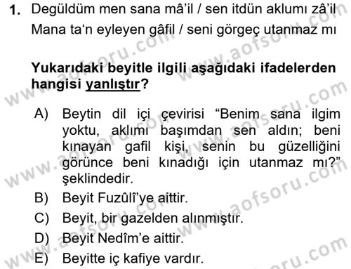 Eski Türk Edebiyatına Giriş: Biçim ve Ölçü Dersi Ara Sınavı Deneme Sınav Soruları 1. Soru