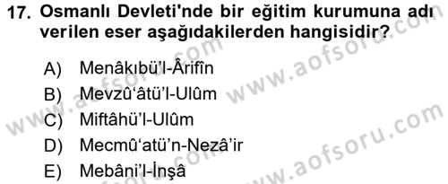 Eski Türk Edebiyatına Giriş: Biçim ve Ölçü Dersi Ara Sınavı Deneme Sınav Soruları 17. Soru