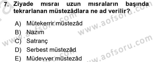 Eski Türk Edebiyatına Giriş: Biçim ve Ölçü Dersi Ara Sınavı Deneme Sınav Soruları 7. Soru