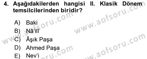 Eski Türk Edebiyatına Giriş: Biçim ve Ölçü Dersi 2016 - 2017 Yılı (Final) Dönem Sonu Sınav Soruları 4. Soru