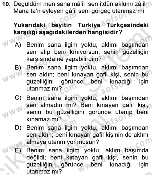 Eski Türk Edebiyatına Giriş: Biçim ve Ölçü Dersi Ara Sınavı Deneme Sınav Soruları 10. Soru