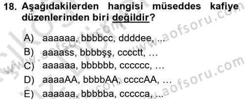 Eski Türk Edebiyatına Giriş: Biçim ve Ölçü Dersi Ara Sınavı Deneme Sınav Soruları 18. Soru