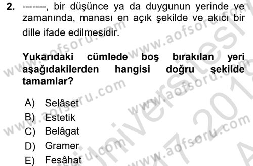Eski Türk Edebiyatına Giriş: Biçim ve Ölçü Dersi Ara Sınavı Deneme Sınav Soruları 2. Soru