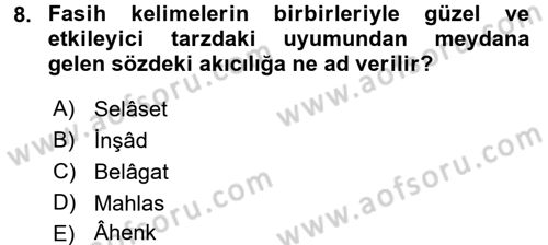 Eski Türk Edebiyatına Giriş: Biçim ve Ölçü Dersi 2017 - 2018 Yılı (Final) Dönem Sonu Sınav Soruları 8. Soru