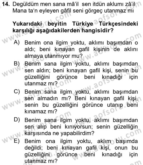 Eski Türk Edebiyatına Giriş: Biçim ve Ölçü Dersi Ara Sınavı Deneme Sınav Soruları 14. Soru