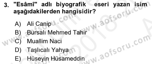 Eski Türk Edebiyatına Giriş: Biçim ve Ölçü Dersi Ara Sınavı Deneme Sınav Soruları 3. Soru