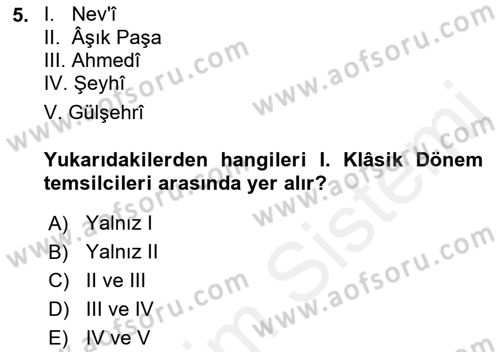 Eski Türk Edebiyatına Giriş: Biçim ve Ölçü Dersi Ara Sınavı Deneme Sınav Soruları 5. Soru