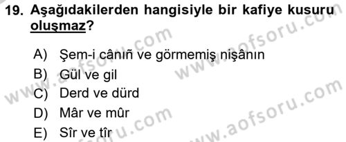 Eski Türk Edebiyatına Giriş: Biçim ve Ölçü Dersi 2018 - 2019 Yılı Yaz Okulu Sınav Soruları 19. Soru