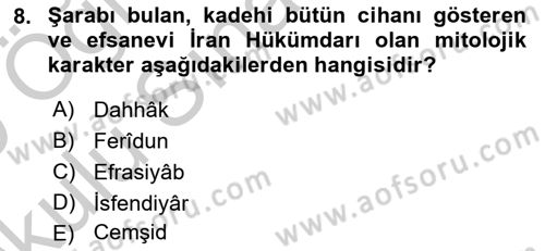 Eski Türk Edebiyatına Giriş: Biçim ve Ölçü Dersi 2018 - 2019 Yılı Yaz Okulu Sınav Soruları 8. Soru