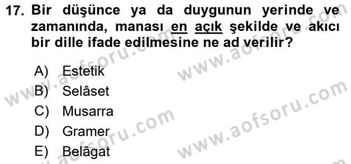 Eski Türk Edebiyatına Giriş: Biçim ve Ölçü Dersi Ara Sınavı Deneme Sınav Soruları 17. Soru