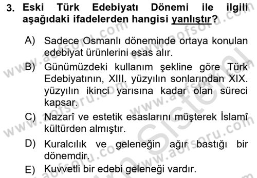 Eski Türk Edebiyatına Giriş: Biçim ve Ölçü Dersi Ara Sınavı Deneme Sınav Soruları 3. Soru