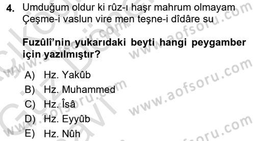 Eski Türk Edebiyatına Giriş: Biçim ve Ölçü Dersi Ara Sınavı Deneme Sınav Soruları 4. Soru