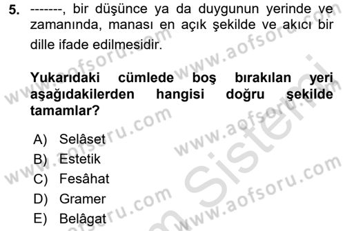 Eski Türk Edebiyatına Giriş: Biçim ve Ölçü Dersi 2019 - 2020 Yılı (Final) Dönem Sonu Sınav Soruları 5. Soru