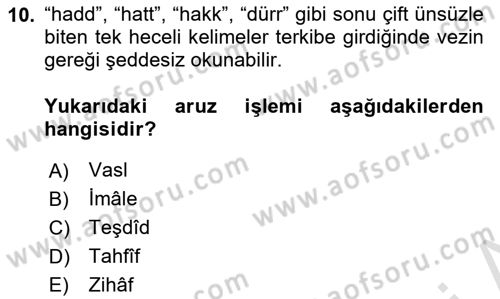 Eski Türk Edebiyatına Giriş: Biçim ve Ölçü Dersi 2020 - 2021 Yılı Yaz Okulu Sınav Soruları 10. Soru