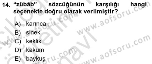 Eski Türk Edebiyatına Giriş: Biçim ve Ölçü Dersi 2020 - 2021 Yılı Yaz Okulu Sınav Soruları 14. Soru