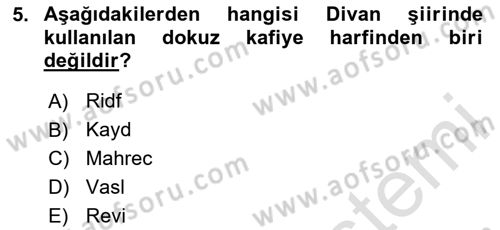 Eski Türk Edebiyatına Giriş: Biçim ve Ölçü Dersi 2020 - 2021 Yılı Yaz Okulu Sınav Soruları 5. Soru