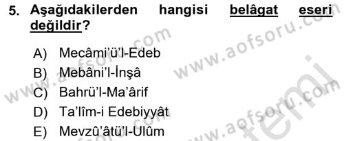 Eski Türk Edebiyatına Giriş: Biçim ve Ölçü Dersi 2021 - 2022 Yılı (Vize) Ara Sınav Soruları 5. Soru